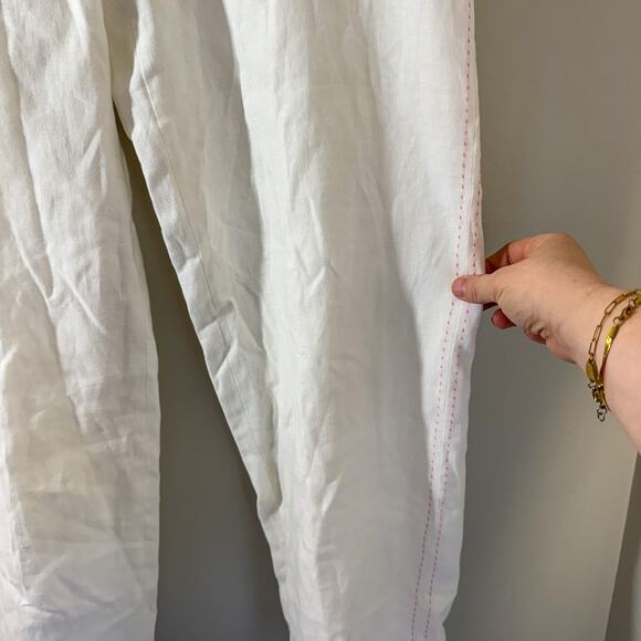 90s Eagle's Eye 100% Linen Trousers | Hot Pink Contrast Stitch | Barbiecore - Picture 4 of 8